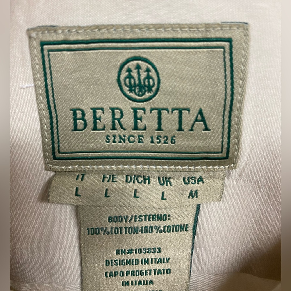 Beretta Long Sleeve Button Up Beige Shirt Men’s Medium - Picture 3 of 5
